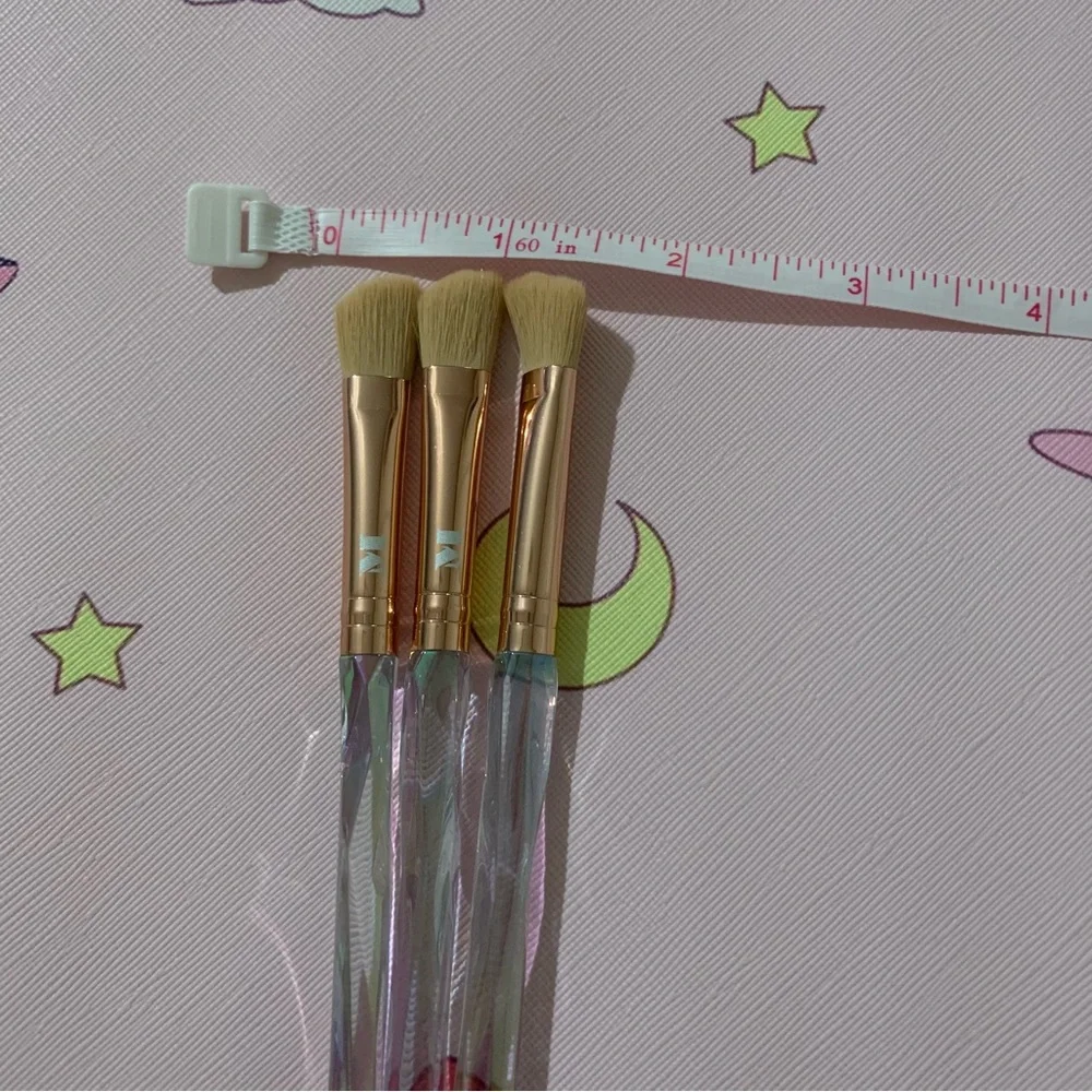 3 Makeup Brushes with Clear Diamond Rainbow Reflective Handles